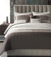 In classic Bryan Keith style, this San Remo duvet cover set transforms your space into a relaxed, casual retreat with fanciful pleats and simple solids in warm cream and chocolate hues.