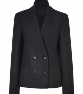 Sleek and sophisticated in timeless anthracite wool, Vanessa Brunos tailored jacket lends a chic polish to your outerwear collection - Notched collar, long sleeves, structured shoulders, double-breasted buttoned front, side slit pockets, tailored seaming - Tailored fit - Wear with everything from casual separates to dressy work sheaths