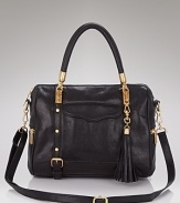 In this season's must-have shape, Rebecca Minkoff's coolly hued leather satchel defines It. Do like the style-setters and wear this lush carryall to give an all-black palette a pretty color pop.