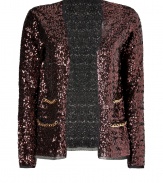 Shimmer into evening elegance in By Malene Birgers allover sequined cardigan, a contemporary-chic choice guaranteed to make an impact - Open front, long sleeves, chain trim, front slit pockets - Easy straight silhouette - Wear with everything from silk tees and trousers to cocktail dresses and heels