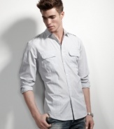 Modern utility styling mingles with a clean-cut classic on this shirt from INC International Concepts.