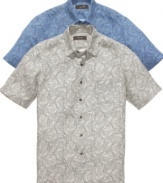 Connect the dots. This playful paisley print shirt from Tasso Elba completes a perfect bold style picture.