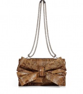 Embody fashion-forward opulence in this luxe yet refined python shoulder bag from Valentino - Classic envelope shape with front bow detail, logo plaque, multi-chain detailed shoulder strap - Pair with an elegant day look or a dressed up evening ensemble