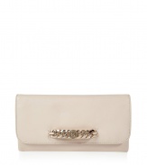 Elegant clutch in fine, supple, pale beige leather - On-trend, rectangular envelope shape - Decorative gold-tone metal hardware with signature logo - Magnetic closure - Lined in graphic print fabric, with a zipper pocket - Sufficiently roomy to fit all of the essentials - Polished and practical, perfect for parties, cocktails and evening sout