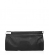 Deceptively simple, this ultra-luxe leather clutch from cult favorite designer Maison Martin Margiela features unexpectedly edgy details - Smooth black leather with silver-tone metallic detailing, asymmetrical side zip closure - Perfect for off-duty cool or a gallery opening