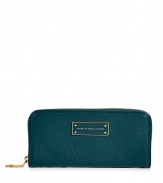 Stash away your most valuable essentials in Marc by Marc Jacobs rich peacock zip around leather wallet - Classic rectangle shape, front logo plaque, zip around closure, multiple inside pockets for cards, IDs, and bills - Perfect for tucking away in chic shopper totes