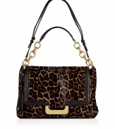 Upgrade ladylike office looks with Diane von Furstenbergs statement leopard print haircalf bag, complete with a sleek iPad case for a sophisticated take on tech - Front flap with magnetic snap closure, snapped back slit pocket, double zipped and snapped iPad pocket underneath with chocolate leather trim, chain detailed satchel handle, leather shoulder strap, lip-shaped mirror attached to handle, red interior, inside zippered back wall pocket, 4 front wall slit pockets - Perfect for dressing up work and off-duty looks alike