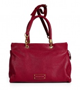 Finish ladylike looks on a sophisticated note with Marc by Marc Jacobs textured leather convertible tote - Double top handles, removable belted shoulder strap, top zip, gold-toned hardware, logo plaque, inside zippered back wall pocket, 2 front wall slot pockets - Team with knit jackets, skinnies, and flats