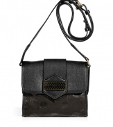 A darling addition to your Downtown look, Marc by Marc Jacobs dot embossed crossbody bag is the perfect size for toting around your daily (and cocktail) essentials - Textural leather flap with black and gold-toned dotted logo plaque, magnetic snap closure underneath, buckled shoulder strap, inside zippered back wall pocket, 2 front wall slot pockets - Wear with a leather jacket, skinnies and ankle boots