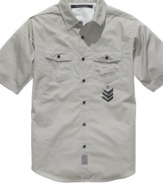 Get some R&R with this crisp, cool military-style shirt from Sean John.