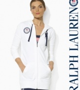 Crafted in a versatile tunic silhouette from ultra-soft fleece, this full-zip hoodie from Ralph Lauren with bold embroidered designs celebrates Team USA's participation in the 2012 Olympic Games.