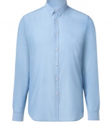 Infuse casual-cool into your off-duty look with this slim fit button down from PS by Paul Smith - Small spread collar, front button placket, button-detailed cuffs, rounded hem - Style with chinos, a V-neck cardigan, and slip-ons