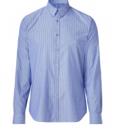 Infuse casual-cool into your off-duty look with this slim fit button down from PS by Paul Smith - Small spread collar, front button placket, button-detailed cuffs, rounded hem, all-over stripe print  - Style with chinos, a V-neck cardigan, and loafers