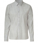 Chic button down in fine, pure pale grey cotton - A stylish standout from eco-friendly label Edun, co-founded by U2s Bono - Classic gingham check motif and small collar - Slim yet relaxed straight silhouette - Streamlined and versatile, a veritable go-to in any modern wardrobe - Pair with everything from chinos and jeans to dressier linen or suit trousers