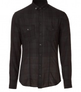 Bring downtown-approved style to your casual ensemble with this plaid button down from Neil Barrett - Button down collar, front button placket, two flap chest pockets, slim fit, curved hem, all-over plaid print - Pair with straight leg jeans, a blazer, and suede ankle boots