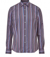 Quirky stripes cover this stylish button down from Etro, adding pop appeal to your workweek attire - Spread collar, front button placket, curved hem, slim fit, all-over stripe print - Wear with jeans, chinos, or trousers