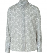 A modernized psychedelic paisley print covers this sleek button down from Etro - Spread collar, long sleeves, front button placket, slim fit, all-over print - Style with a velvet blazer, straight leg jeans, and ankle boots