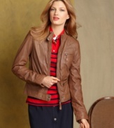 Add a luxe touch to fall in Tommy Hilfiger's bomber jacket, rendered in buttery soft leather.