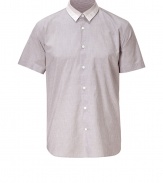 Amp up your casual look with this understated yet stylish button down from Marc Jacobs - Contrasting spread collar, front button placket, short sleeves, micro-stripe print - Style with slim trousers, a blazer, and oxfords