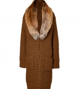 Invest in pure luxury this season with Michael Kors incredibly soft fox fur collar cardigan coat, finished with a cool chunky knit for that fashion-forward feel - Removable fox fur shawl collar, long sleeves, ribbed trim, patch pockets, hidden front closures - Long lean silhouette - Team with tissue tees, leather leggings and suede ankle boots