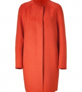 Simple, elegant, and exquisitely luxurious, Akris red-orange cashmere coat is an immaculate choice guaranteed to take you through the seasons in sophisticated style - Rounded neckline, long sleeves, button-down front, front slit pockets - Easy straight silhouette - Team with tailored separates and chunky statement jewelry