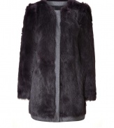 Stunning yet easy to style, this shearling coat from DKNY features tonal wool trim maximizing a day-to-night versatility - Round neckline, long sleeves, concealed front button placket, side slit pockets - Slim, straight silhouette - Wear with a slinky cocktail sheath and heels or an elevated jeans-and-tee combo