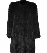 Ultra soft and equally glamorous, Theorys jet black rabbit fur coat lends a luxe polish to any outfit - Collarless, long sleeves, hidden front hook closures, side slit pockets - Straight silhouette - Wear with everything from pullovers and tailored trousers to cocktail dresses and heels