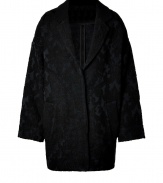 Finish your Downtown looks with a flourish of Baroque-inspired embroidery in A.L.C.s modern cut textural black coat - Notched lapel with solid black collar, long sleeves, dropped shoulders, concealed front button placket, front slit pockets - Oversized fit - Wear with leather leggings and edgy ankle boots