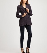 Signature tweed in a sophisticated single-breasted blazer, nipped and gathered at the waist for a flattering, feminine shape.Notch collarDefined shouldersElbow padsBack-belt at waistWelt pocketsGathered below waistAbout 27 from shoulder to hem45% wool/36% acrylic/19% cottonDry cleanMade in USA of imported fabricModel shown is 5'9½ (176cm) wearing US size 4.