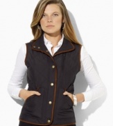 Lauren by Ralph Lauren's chic quilted vest is accented with faux-suede details for a look that is steeped in heritage inspiration