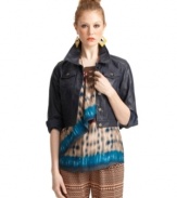 Faux leather ups the edge on the denim jacket with this cropped Bar III style -- a hot fall topper!