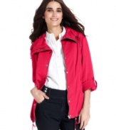 Style&co.'s anorak makes a casual-cool style statement with a drawstring-cinched collar and hem and roll-tab sleeves.