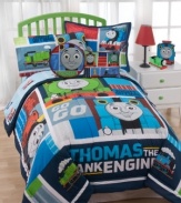 Thomas the Tank Engine and friends are all set to go in fun hi-tech colors and bright, smiling prints. Combine this mini comforter set with Thomas the Tank Engine sheets and decorative pillows to create a real relaxing train ride!