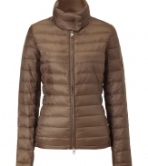 Lightweight and stylish, this quilted down jacket will keep you looking chic from season-to-season - Stand collar with snap detail, front zip closure, zip pockets, all-over quilt detail - Pair with jeans, wide leg trousers, or a mini-dress with ribbed tights