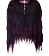 Bring rock n roll-inspired style to any ensemble with this attention-grabbing cropped fur jacket from Emilio Pucci - Round neck, long sleeves, brown and purple ombre shaggy fur, printed lining - Style with skinny jeans and heels or a slinky cocktail dress