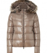 Stay warm while maintaining your impeccable style in this lightweight yet luxe down jacket from Duvetica - Fur-lined hood, front two-way zip closure, long sleeves, zip pockets, quilted - Wear with an elevated jeans-and-tee ensemble and shearling lined boots