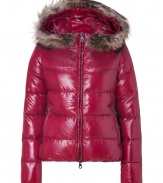 Stay warm while maintaining your impeccable style in this lightweight yet luxe down jacket from Duvetica - Fur-lined hood, front two-way zip closure, long sleeves, zip pockets, quilted - Wear with an elevated jeans-and-tee ensemble and shearling lined boots