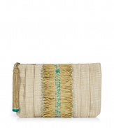 Elevate your cocktail-ready look with this ethnic-inspired clutch from cult favorite accessory designer Anya Hindmarch - Pleated straw with front raw raffia with bead detailing and logo, top zip closure with beaded tassel - Perfect for cocktails or a night out on the town