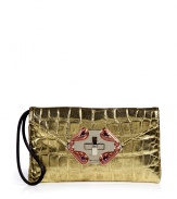 Add luxe appeal to any look with this edgy-cool croc-embossed clutch from Etro - Classic envelope shape, front flap with turn-lock closure with brass-tone and crystal embellishment, small side handle, croc-embossed leather - Pair with a cocktail sheath or wide leg trousers and a sheer blouse