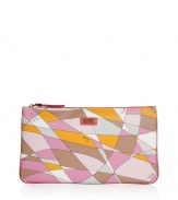 Get up and go glamorously with Puccis elegantly eye-catching cosmetic case - Rectangular zip top style in a vibrant pink, yellow and taupe graphic print - Leather piping and signature logo plaque - Durable plastic protects against dust and moisture - Convenient and practically sized to house all of your beauty essentials - Great for travel, also makes a superb gift