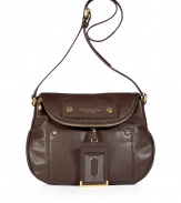 A modern classic, this chic satchel from Marc by Marc Jacobs is a must-have essential - Rounded front flap with zipper trim, shoulder strap, front pocket, hanging nametag detail textured leather - Perfect for daily use or off-duty chic