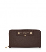 Add luxe style to the everyday with this leather zip wallet from Marc by Marc Jacobs - Classic rectangular shape, front logo with gold-tone hardware, zip around closure, internal zip pockets and space for credit cards - Perfect for daily use or as a thoughtful gift