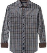 Classic with a modern edge, this Sean John checkered button down goes great with jeans and layered looks.