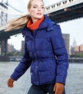 Sporty yet sleek, cute but still cozy: Kenneth Cole Reaction's puffer jacket fits your active lifestyle to a tee!