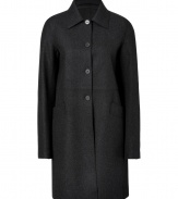 Subtle sophistication is achieved effortlessly with this ultra-luxe wool-cashmere-blend coat from Jil Sander Navy - Spread collar, front button placket, long sleeves, slash pockets, belted back detail - Slim, straight silhouette - Wear with an office-ready look or with skinny jeans and a pullover