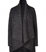 Work an edge of effortless sophistication into you look with Donna Karans exquisitely chic marled knit coat, perfect for layering both indoors and out - Draped shawl collar, long sleeves, side slit pockets, black trim - Oversized draped fit - Layer over everything from button-downs and tailored trousers to tissue soft tops and luxe leather leggings