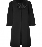 Finish your dressy look on a contemporary-chic note with Notte by Marchesas flawless black rope detailed coat - Round neckline, 3/4 sleeves, open front with single snap and looped rope button at throat - Softly tailored fit - Wear with tailored separates and dressy accessories