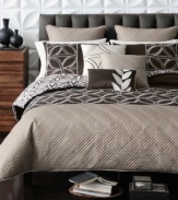 Unwind in sophisticated style with this Venice comforter set from Bryan Keith, showcasing modern lines and shapes in a bold yet neutral palette. Comforter features both printed and embroidered details with a printed geometric pattern reverse for a whole new look.