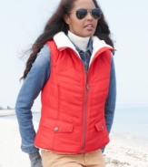 Whether you layer it or wear it alone, you'll love the soft sherpa lining and sporty style of Kenneth Cole Reaction's quilted vest.