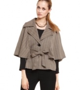 Instead your everyday blazer routine, why not try out Nine West's herringbone cape? Balance out the fluid silhouette with tailored pencil skirts.